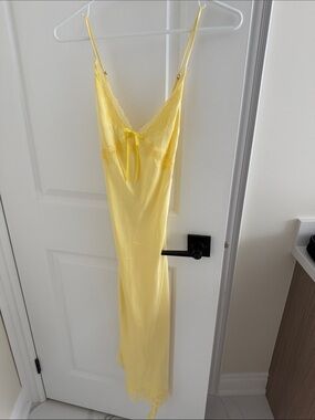 Yellow Lace-Trim Slip Dress